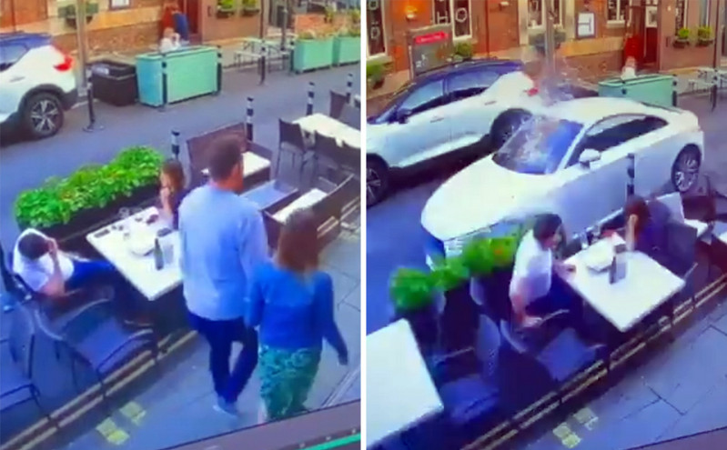 Η στιγμή που αυτοκίνητο πέφτει πάνω σε θαμώνες ιταλικού εστιατορίου στο Λίβερπουλ