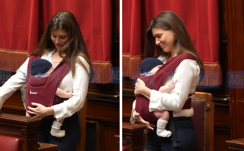 Για πρώτη φορά, ένα μωρό βρέθηκε στα έδρανα του ιταλικού κοινοβουλίου – Η βουλευτής θήλασε το δύο μηνών παιδί της