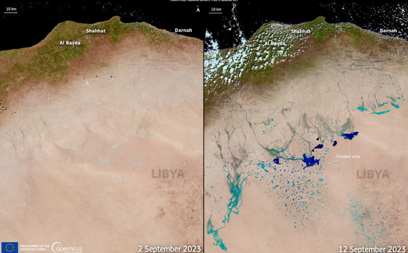 Συγκλονίζουν δορυφορικές εικόνες από τη Λιβύη: Η κακοκαιρία Daniel σχημάτισε «μικρές λίμνες» στη καρδιά της Σαχάρας